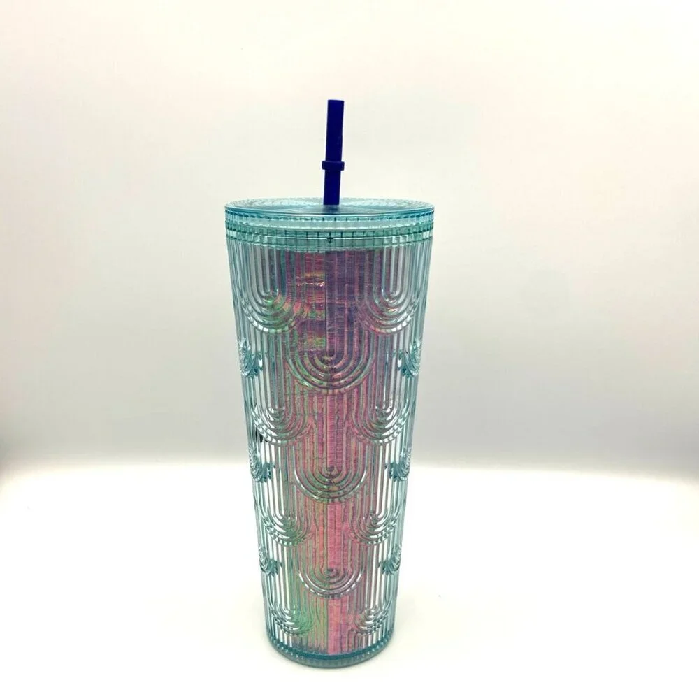 Starbucks Teal‎ Iridescent Mermaid Scale Cold Cup Tumbler 24 oz